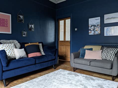 Dark Blue Living Room - Before and After Reveal