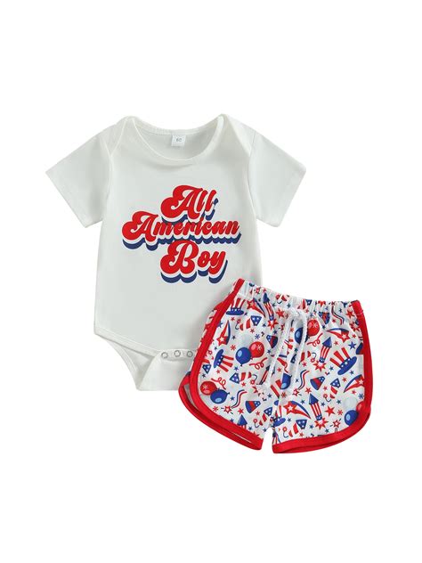 Bagilaanoe 4th of July Clothes for Newborn Baby Boy Letter Print Short ...