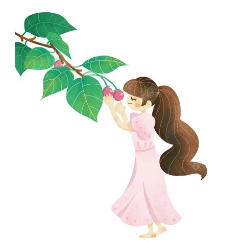Hand Pick PNG Transparent, Hand Painted Cartoon Girl Element Picking ...