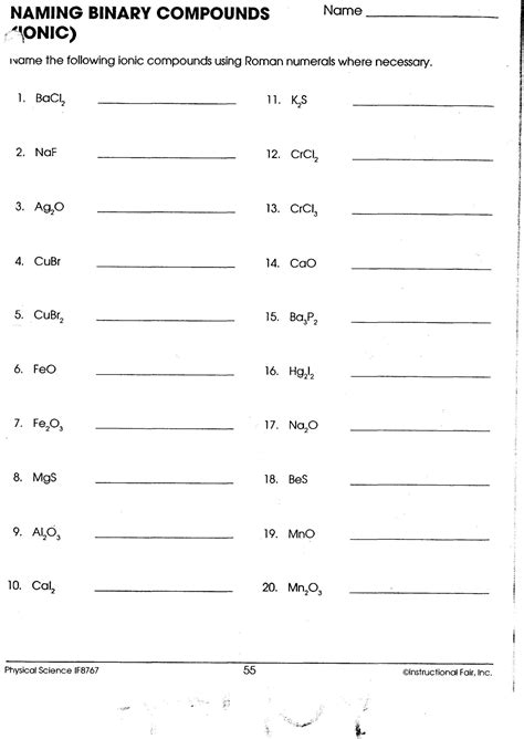 Image result for Binary Ionic Compounds Worksheet