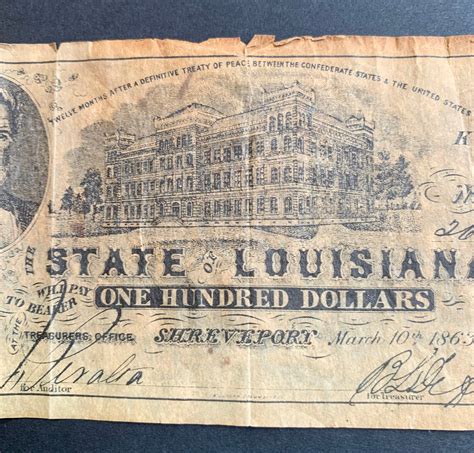 Vintage 100 Dollar Bill, Confederate Money, State of Louisiana 1863 - Etsy