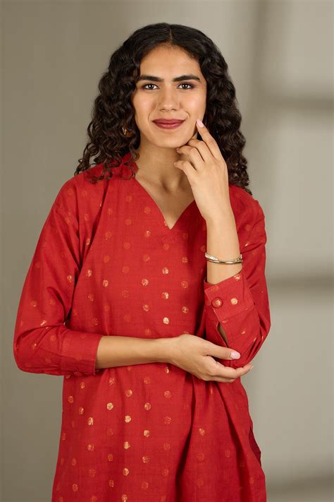 Leisure Tunic In Rust Polka South Cotton by Maati Crafts - maati crafts