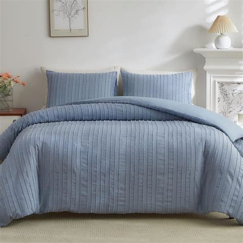 WARMDERN Blue Boho Duvet Cover King Size, Striped Textured Duvet Cover ...