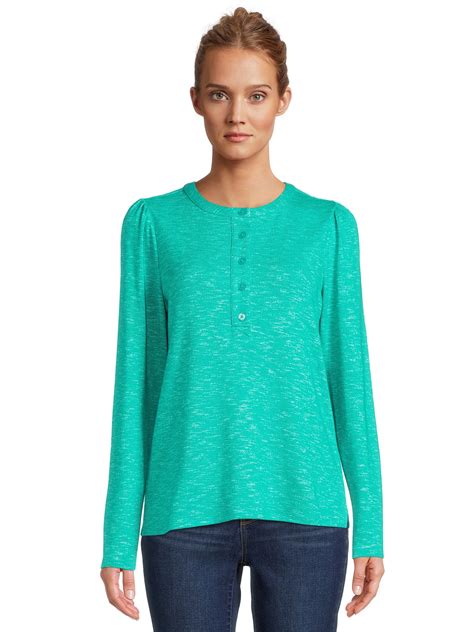 Time and Tru Women's Henley Shirt with Long Sleeves - Walmart.com
