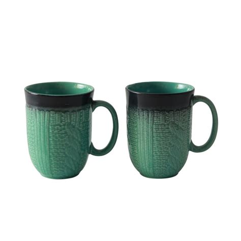 "Shades of Green/Black" studio glazed ceramic tea/coffee mug (Set of 2 ...