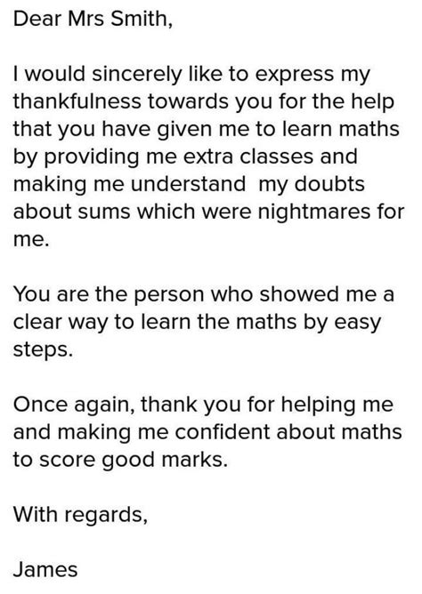 Write a formal thank you letter to your teacher who gave you extra hep ...