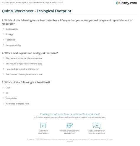 Quiz & Worksheet - Ecological Footprint | Study.com