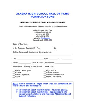 Fillable Online Alaska High School Hall of Fame Nomination Form Fax ...