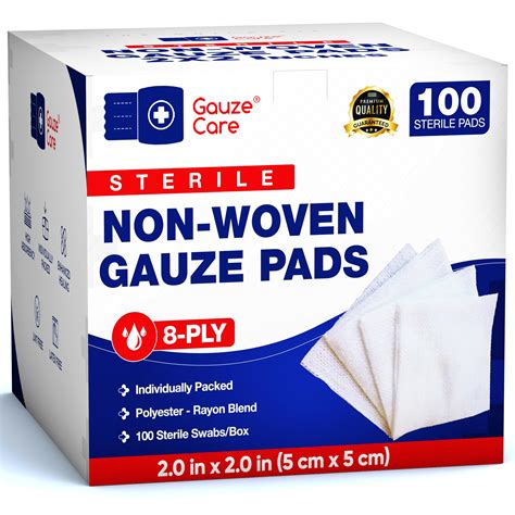 Amazon.com: Non-Woven Sterile Gauze Pads 2x2 Pack of 100| 8 ply Gauze ...
