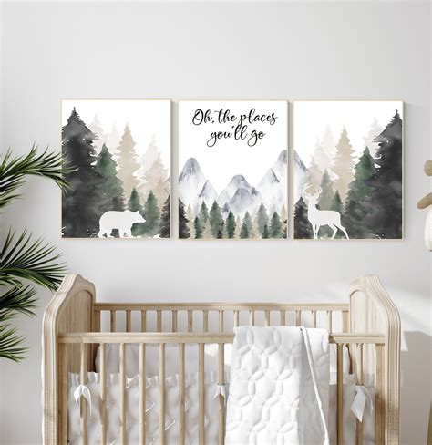 Nursery decor woodland mountain wall art tree nursery decor adventure ...