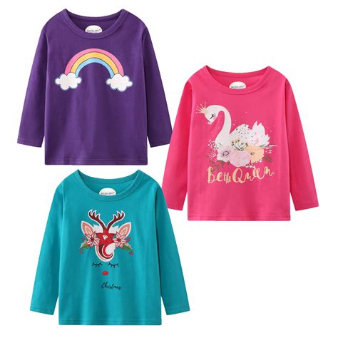 HILEELANG Little Girl Long Sleeve Shirts Christmas Pink Green Elk ...