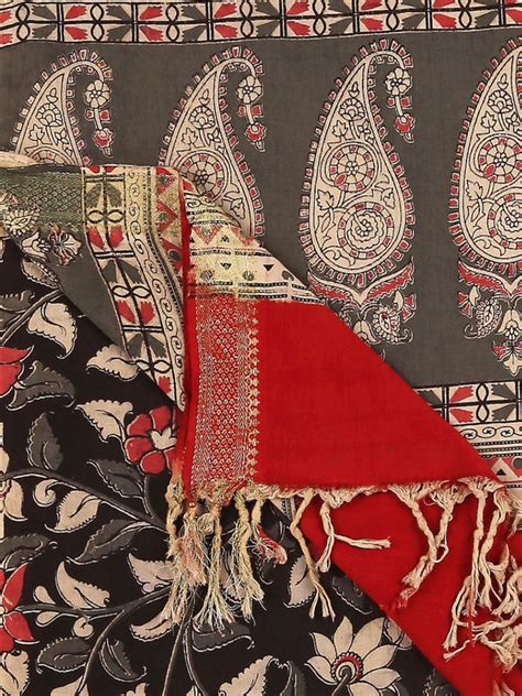 Kalamkari Mangalgiri Black & Coral Cotton Dupatta – Dupatta Bazaar