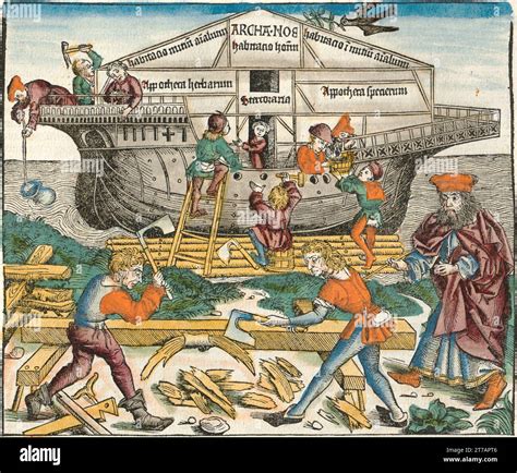 Depiction of Noah’s ark being built - Illustration from The Nuremberg ...