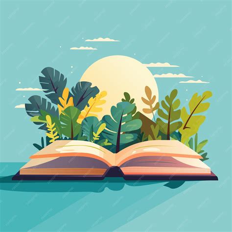 Premium Vector | Open book with leaves and sun Vector Illustration
