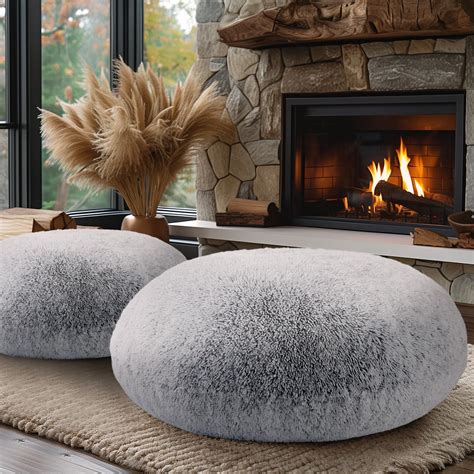 Amazon.com: Codi Faux Fur Floor Pillows, Fluffy Large Round Cushions ...