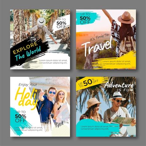 Reise Instagram Post Sammlung Sammlung Vorlage | Kostenlose Vektor