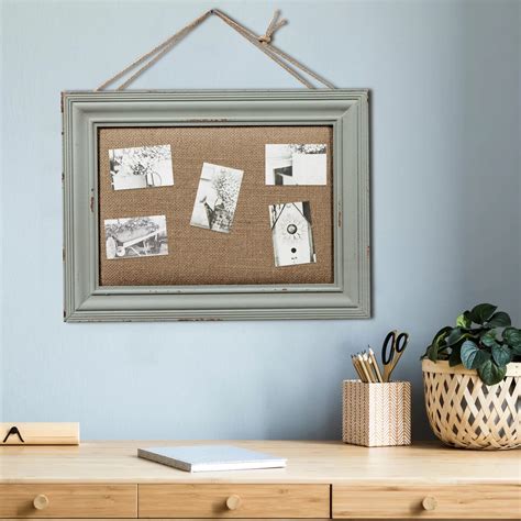 SOFE Cute Linen Small Bulletin Board, 15.7" × 12" Decorative Cork Boards for Walls with Blue ...