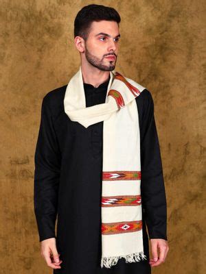 Buy EXOTIC INDIA Unisex Beige Kullu Wool Scarf with Kinnauri Woven ...