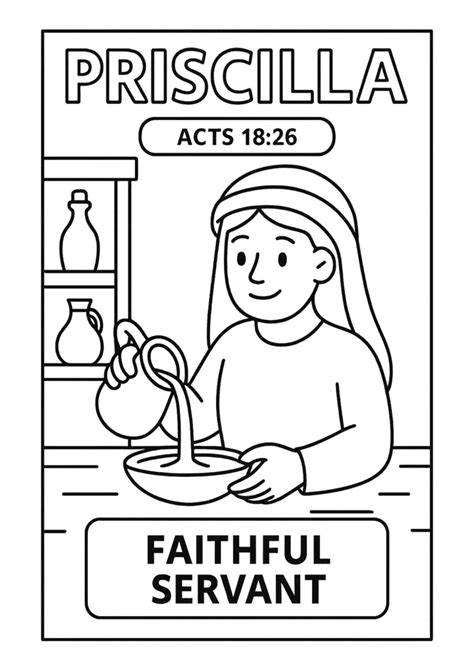 Priscilla Bible Character Coloring Page – Free Printable for Kids (Acts ...