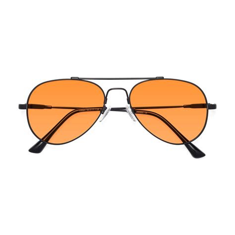 Black Lightweight Flexible Aviator Tinted Sunglasses with Orange ...