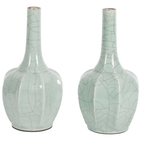 Pair of Large 19th Century Chinese Cantonese Floor Vases on Carved Wood ...