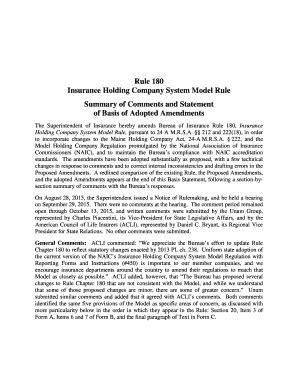 Fillable Online Rule 180 Insurance Holding Company System Model Rule ...