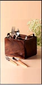 nestroots Wooden Cutlery Holder Spoon Stand and Serving Tray with Gold ...