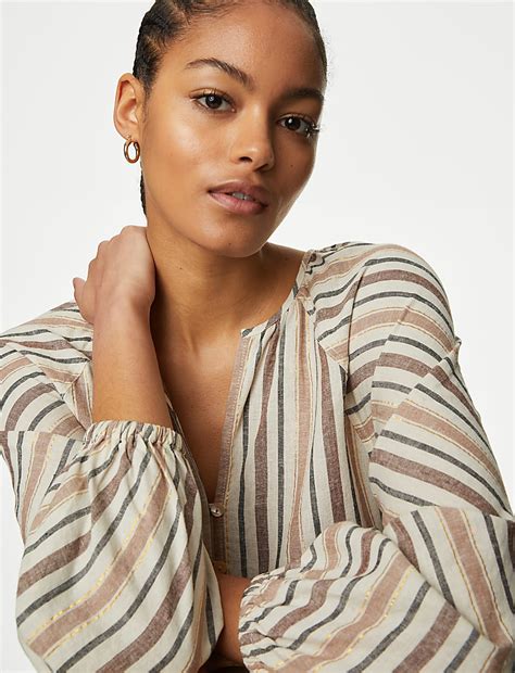 Buy Linen Blend Striped Blouse at Marks & Spencer