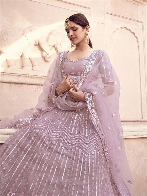 Impressive Lilac Soft Net Semi Stitched Lehenga With Unstitc