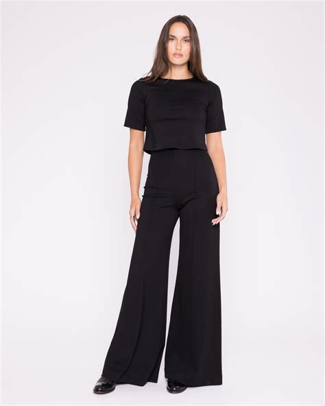 Black Ponte Knit Long Wide Leg Pant | Ripley Rader