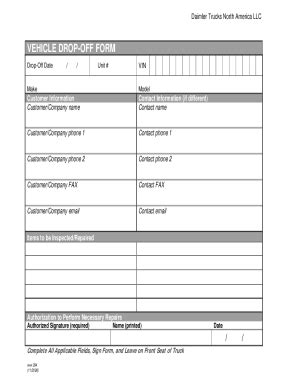 Fillable Online WAR294 -- Vehicle Drop-Off form. 11/2008 Fax Email ...