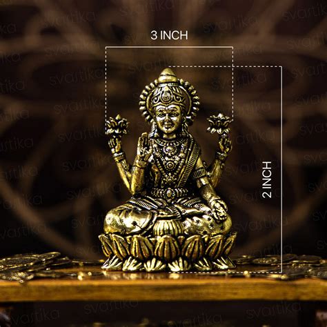 Brass Lakshmi Idol Sitting on Lotus | 3" Murti Detailed for Pooja & Fe