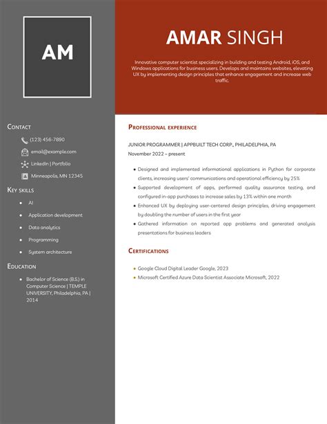 Computer Science Resume Example 的图像结果