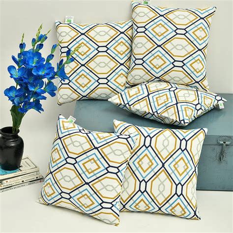 Buy HOMEMONDE Set of 5 Cushion Covers 16 x 16 Inches with Geomatric ...