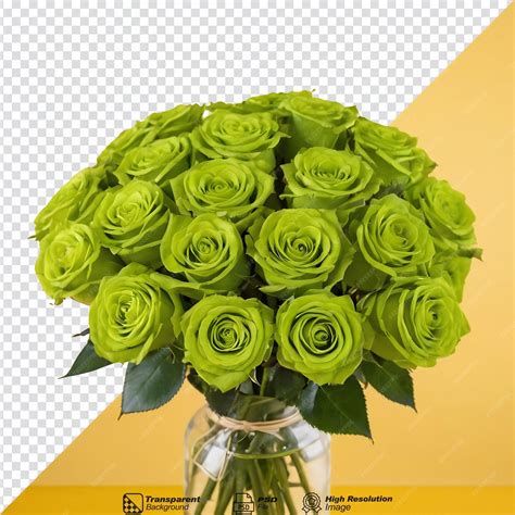 Premium PSD | Green roses in a bouquet resting on transparent ...