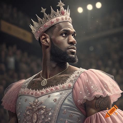 LeBron James in a princess dress with eyelashes and a crown on Craiyon