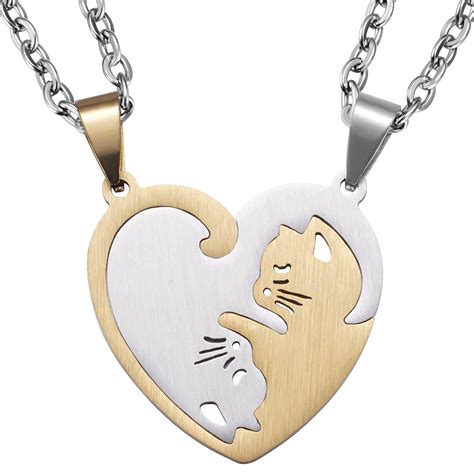 Buy Ralukiia Matching Couples Cat Necklace Best Friends BFF Gift Kitty ...