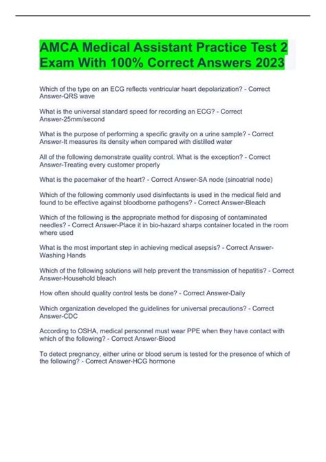 AMCA Medical Assistant Practice Test 2 Exam With 100% Correct Answers ...