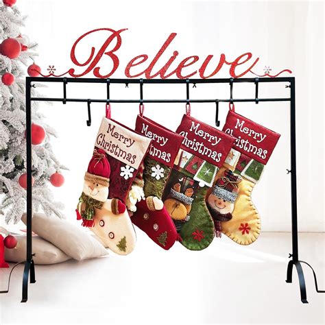 Amazon.com: Metal Believe Christmas Stocking Holder Stand with 8 Hooks ...