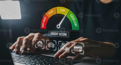 Person Typing with Credit Score Gauge, Indicating Excellent Rating, and ...