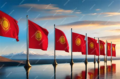 A red flag, with a small blue rectangle in the top left hand corner on which sits a white sun compos