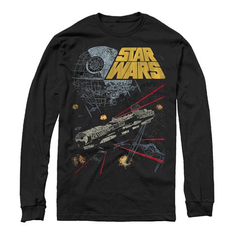 Buy Mens Star Wars Millennium Falcon Battle Long Sleeve Shirt Black X ...