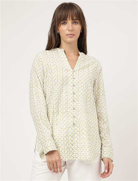 Buy Pure Cotton Printed Mandarin Collar Shirt at Marks & Spencer