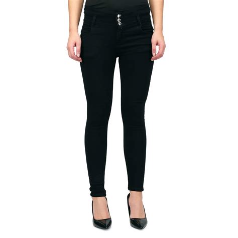 Buy Women's Skin Fit High Waist Three Button Jeans (Black, 28) at Amazon.in