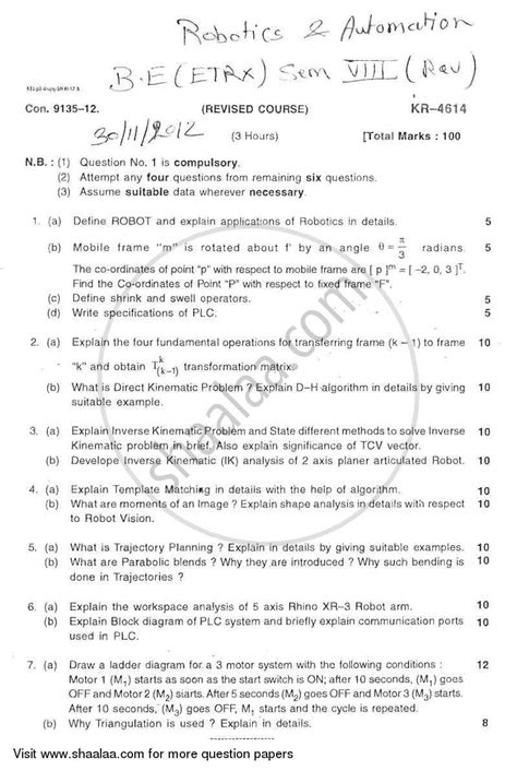 Robotics and Automation 2012-2013 BE Electronics Engineering Semester 8 ...