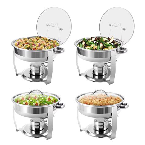 BriSunshine 3 QT Round Chafing Dish Buffet Set, Stainless Steel ...
