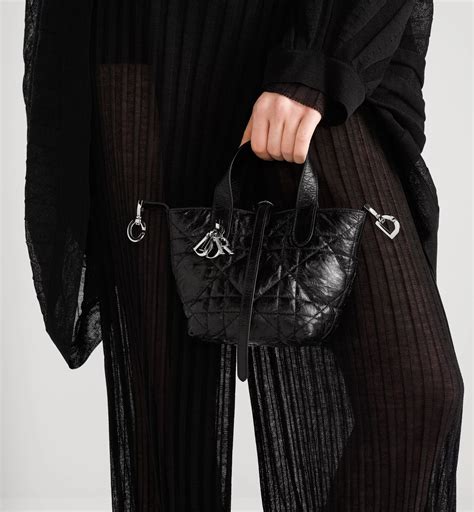 Dior Toujours Vertical Nano Tote Bag Black Macrocannage Crinkled ...