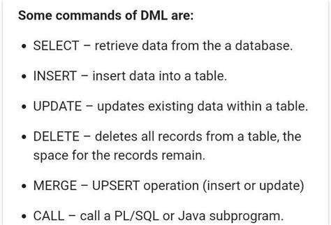 give some examples of DML commands - Brainly.in