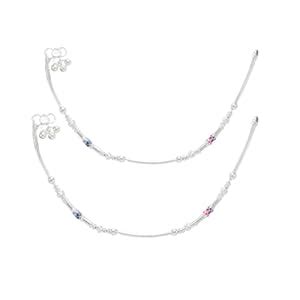 MOONPLUS Silver Anklets for Women/payal/enamel kolusu : Amazon.in: Fashion