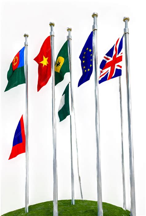 Premium Photo | Flags different countries on high flagpoles National flag different fluttering ...